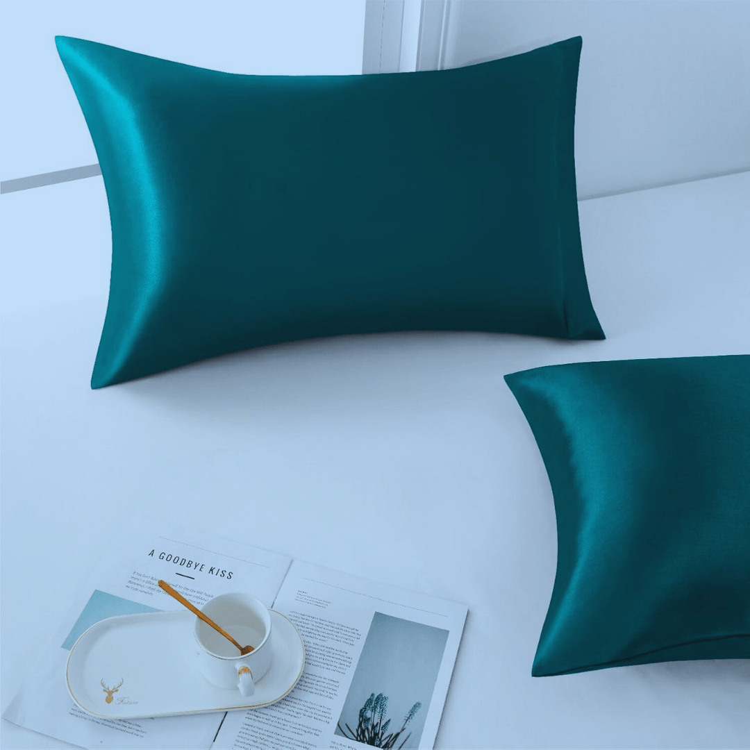 Taie d'Oreiller en Satin - SatinDreamPillow™ - Bleu Vert - Comptoir du LIT