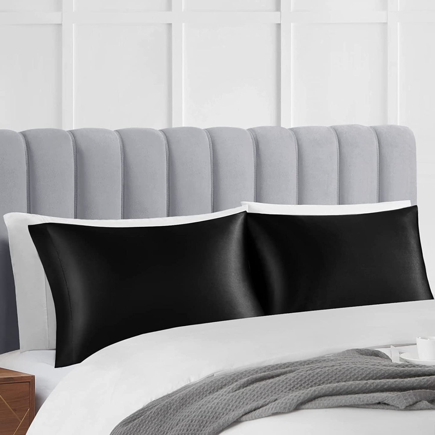 Taie d'Oreiller en Satin - SatinDreamPillow™ - Noir - Comptoir du LIT